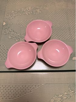 3 Vintage Speckled Pink Bowls