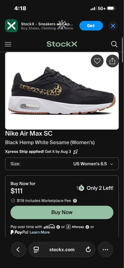 Nike Air Max black Hemp sesame size 8 wm