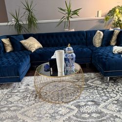 Very Gently Used Blue Velvet Sectional