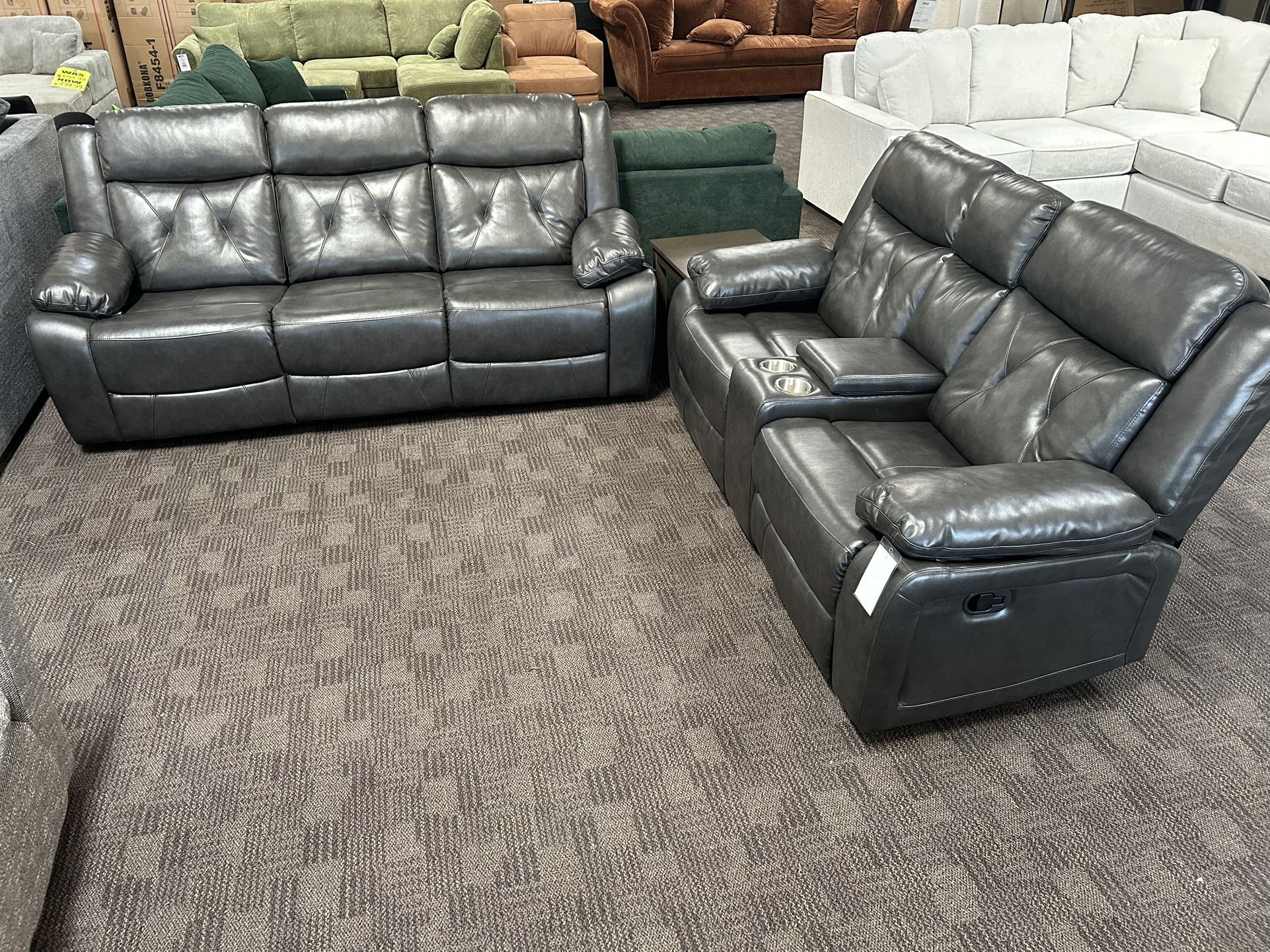 Gray Leather Reclining Sofa Set (BLACK FRIDAY SALE)