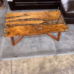 Resin and Wood Rectangular Coffee Table 