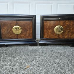 Vintage Bernhardt 2 Nightstands Asian Chinoiserie 