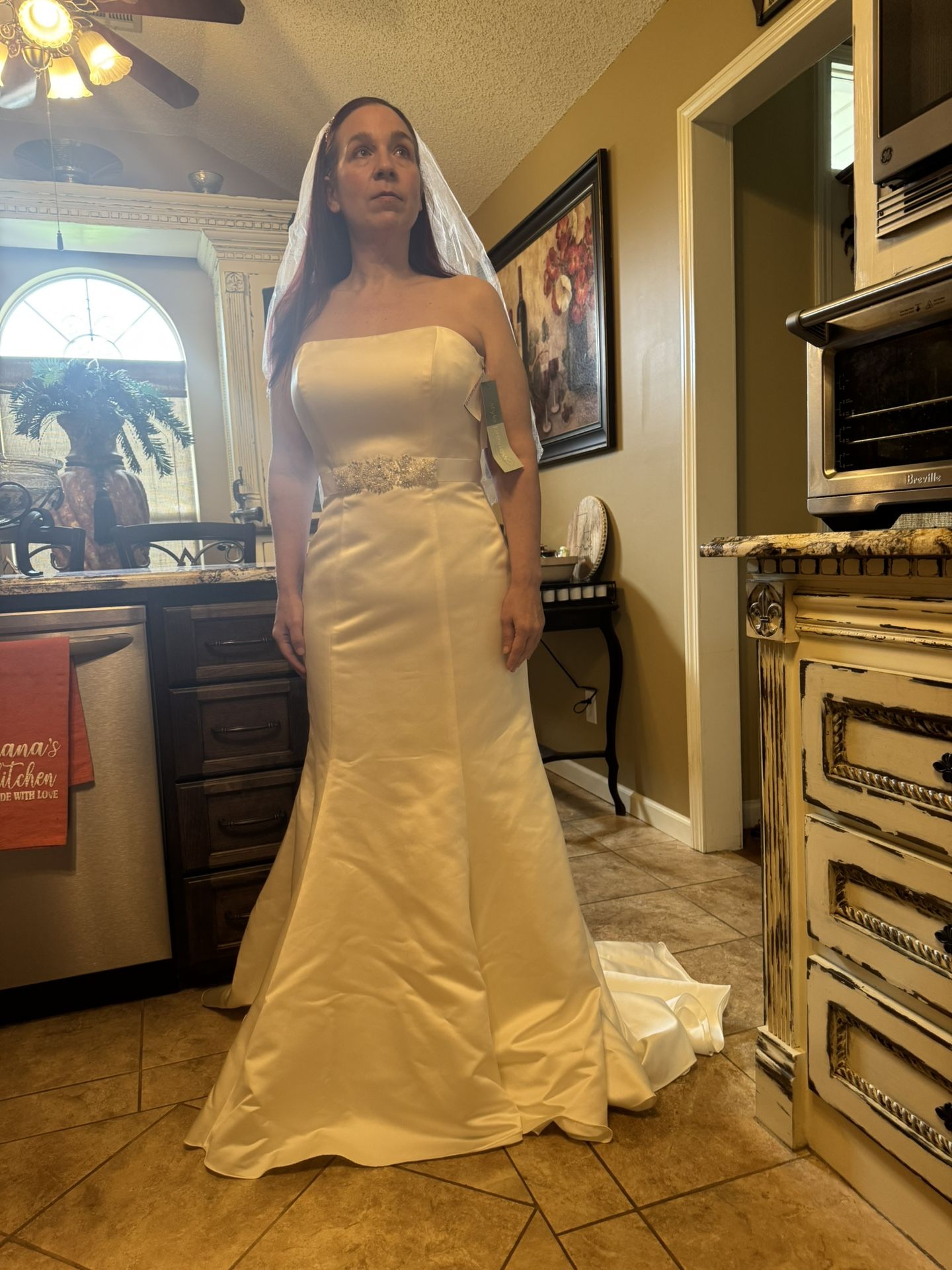 $180 Size 12 Ivory Wedding Dress, Veil, and Tiara. David’s Bridal. NWT