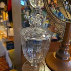 VTG 1930's Heisey Glass Large Floral Etched Covered Candy Dish Set 10.5" Tall