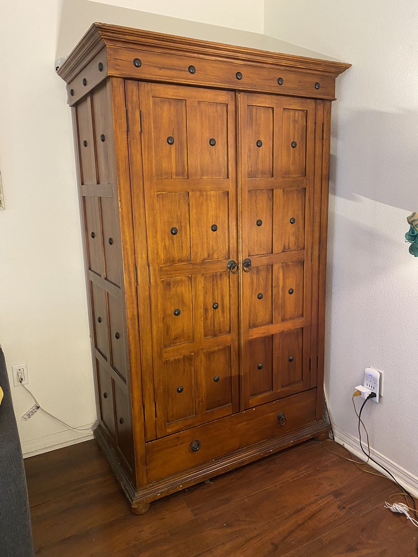 Large Rustic Wood Armoire Cabinet