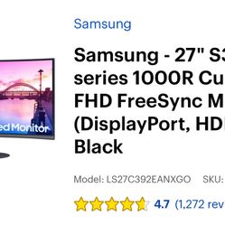 27” Curved Monitor In EXCELLENT Condition 