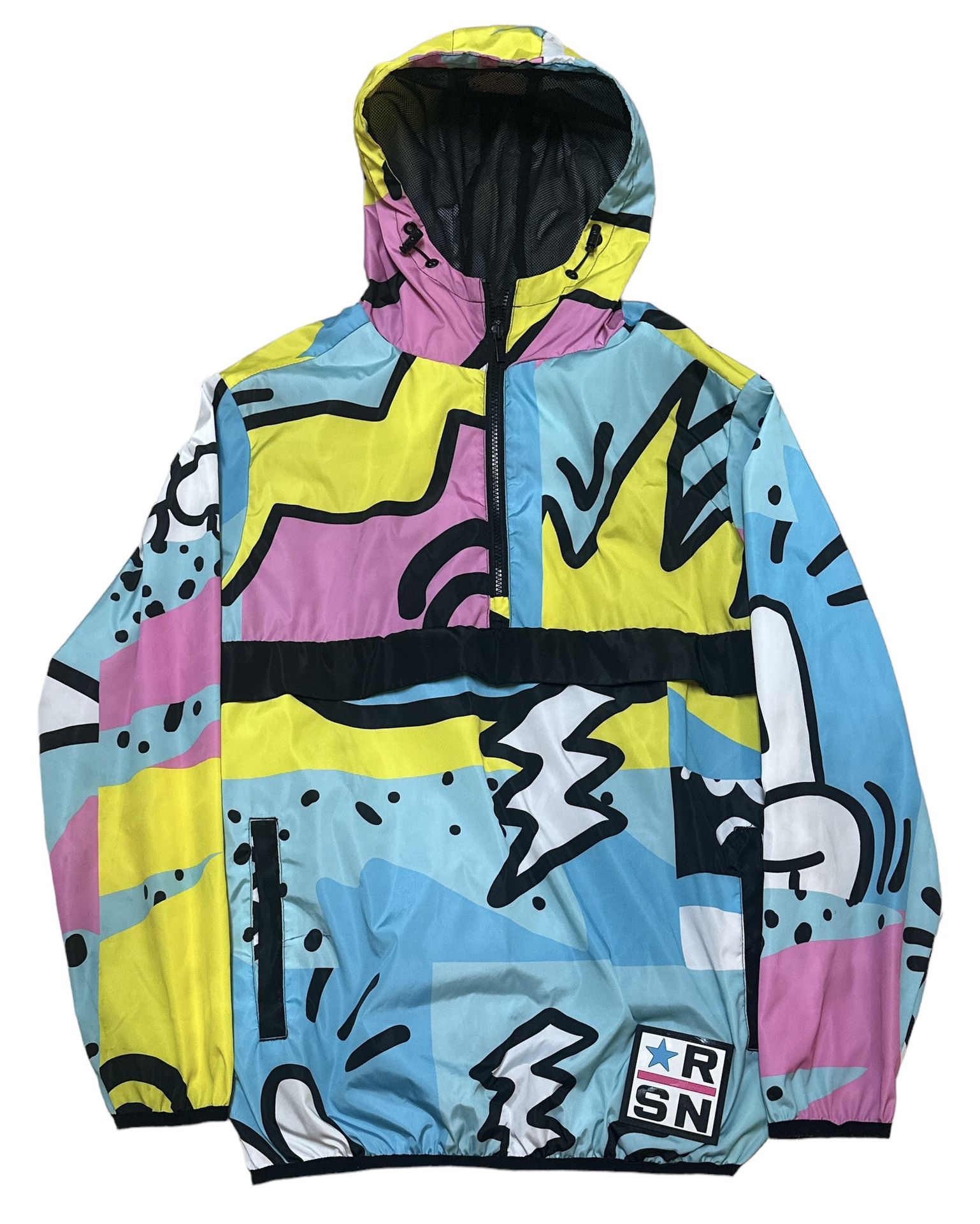 Reason Men’s Multicolor Graphic Design Graffiti Windbreaker Jacket Size M