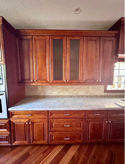 Cherry-Wood Kitchen Cabinets- Tops & Bottoms With LED Lights- Excellent Condition