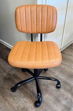 Tan Faux Leather Office Chair – Armless Swivel Desk Chair on Wheels