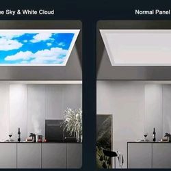 6 Pack 1 * 4FT 4800LM LED Flat Panel Light 0-10V Dimmable Flat Blue Sky & Clouds