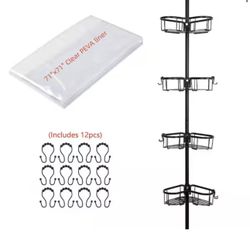 Utopia Alley Flat Shelf Tension Rod Shower Caddy, 4-Adjustable Shelves 108 in. Matt Black Finish