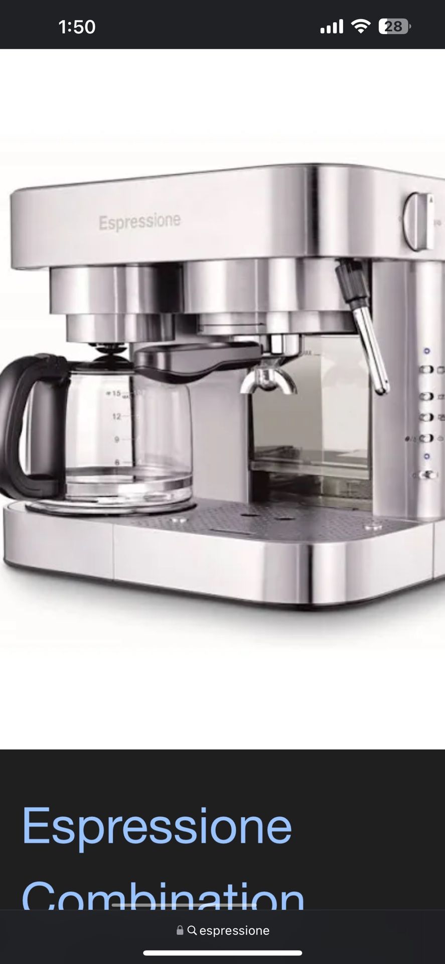Espressione Stainless Steel Combination Espresso Machine & 10-Cup Drip Coffee Maker