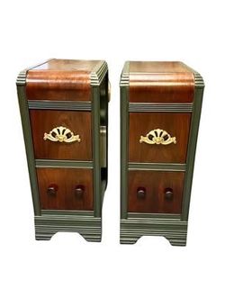 Pair of Art Deco Vintage Black Night Stands End Tables