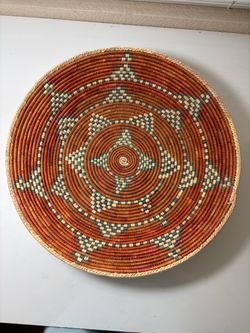 Vintage Handwoven Coiled Basket – Southwestern / Tribal Style – 15”