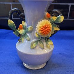 Vintage Japanese Lusterware 2 handled vase  in stunning Periwinkle blue