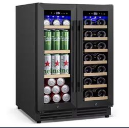 23.4 in. Dual Zone 20-Bottle and 80 Plus Cans Beverage and Wine Cooler in Black Stainless Steel Built-in Refrigerator