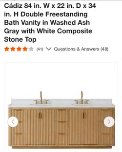 Cádiz 84 in. W x 22 in. D x 34 in. H Double Freestanding Bath Vanity in Washed Ash Gray with White Composite Stone Top