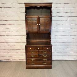 Vintage Ethan Allen Old Tavern Cabinet & Shutter Door Hutch