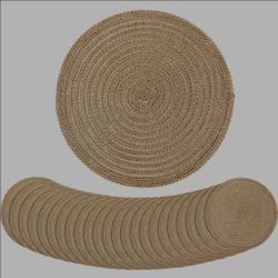 Gandeer 12 Pcs 12 Inch Round Burlap Placemat Boho Jute Woven Charger Bulk Rustic Vintage Natural Brown Heat Resistant Dining Table Mat for Wedding Far
