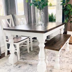 Custom Dining Table Farmhouse Country French Modern Rustic Solid Wood Set Restoration Hardware Insp Bench Hand Built Round Oval Counter Breakfast  