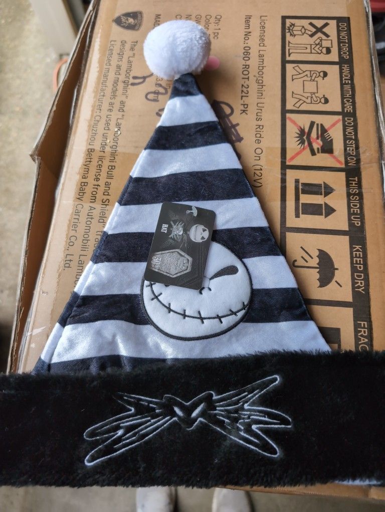 Nightmare Before Christmas Jack Skellington Black and White Santa Hat