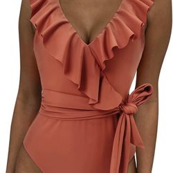 Women One Piece Swimsuit V Neck Ruffle Tummy Control Monokini Bathing Suit