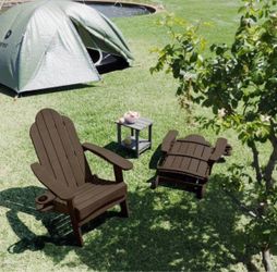 Set of 2 Dark Brown Miranda Foldable Adirondack Chairs with Cupholders