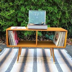 * NEW * hand made record cabinet stand shelf console turntable MCM vinyl mid century modern 12 inch