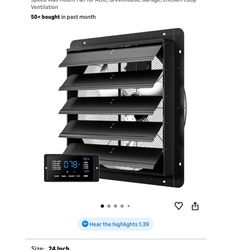 24 Inch EC Motor Shutter Exhaust Fan, 6 Inch Large Touchscreen Controller for Temp Humidity and Speed Control, 10-Speed Wall Mount Fan for Attic, Gree