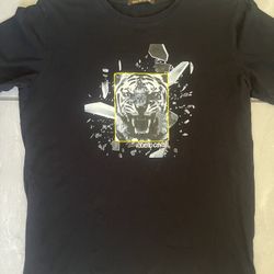 ROBERTO CAVALLI BLACK BENGAL TIGER BREAKING GLASS PRINT T SHIRT Large Designer