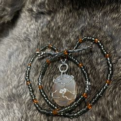 Ocean Agate Wire Wrapped Crystal Pendant Necklace 