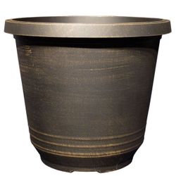 12 in. Torino Round Black Bronze Plastic Planter