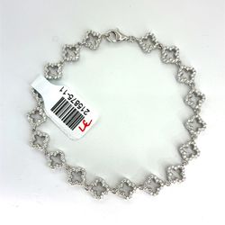 925 Sterling Silver 7” CZ Open Clovers Bracelet 8.53g 7.4mm 215875/11