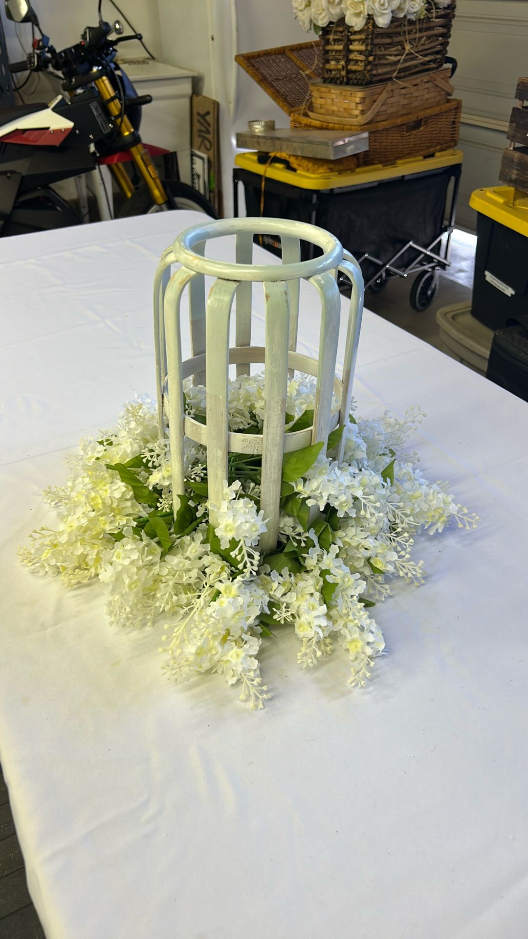 Open Vase With White Wisteria Flowers