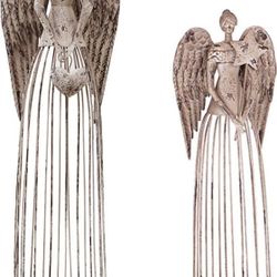 Attraction Design Antiqued Metal Garden Angel Statue Set of 2