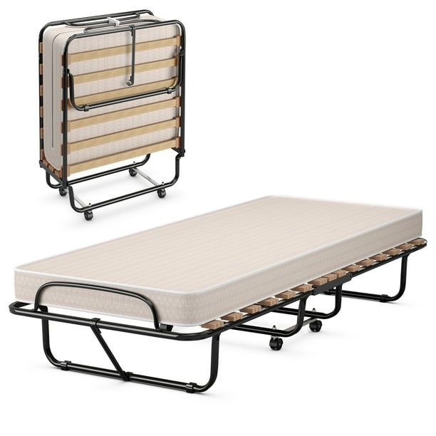Portable Folding Bed with Memory Foam Mattress Rollaway Cot Beige [NEW]