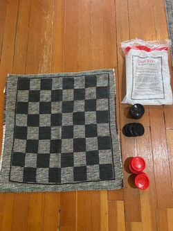 Checkers with fabric mat game board