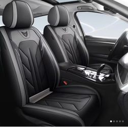 Faux leather covers for 2 front seats – breathable, durable, and waterproof; suitable for all seasons, easy to install (non-padded), and fits most veh