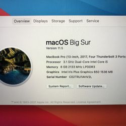 2017 Apple MacBook Pro with Touchbar 13.3” Retina 3.10GHz 8GB RAM 256GB SSD macOS Big Sur NICE