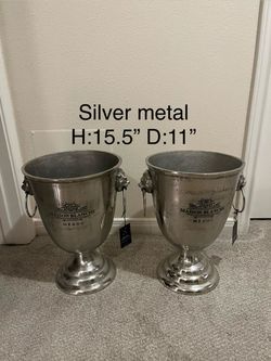 Chateau Maison Blanche Médoc Silver Metal Ice Buckets – Set of 2