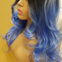 Long Blue Wavy Wig