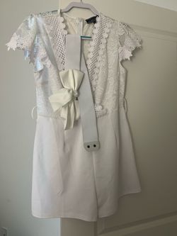 White Lace Top Mini Dress with Belt