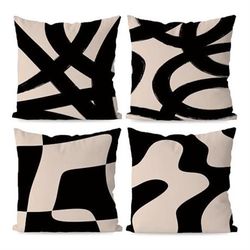Black & Beige modern Abstract Throw Pillow