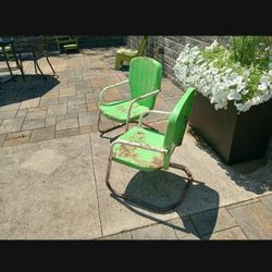 VINTAGE 1950'S ALL  Metal Lawn Chair SET For Restoration