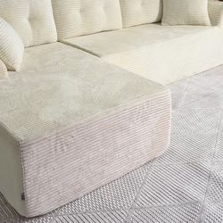 Cream Corduroy L-Shape Couch 