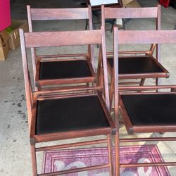 Italian Vintage Wood With Leather Seat Folding Chairs