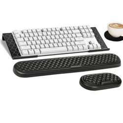 EYROZILL Keyboard Holder with Wrist Support, 4 in 1 Computer Tilted Keyboard Riser with Wrist Rest Set Black Non-Slip for Office, School, Home, Drops 
