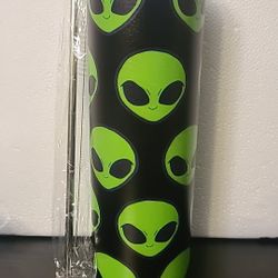 Alien Faces Space 20oz Skinny Tumbler Insulated Travel Mug Cup 