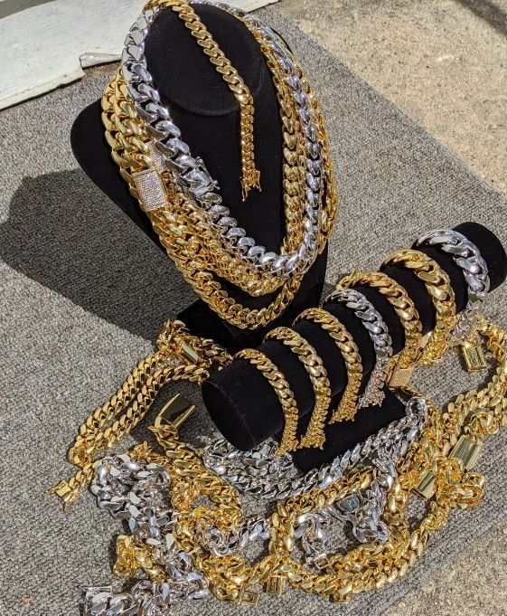 18k pvd gold plated handmade miami cuban link chain over stainless steel  (12mm to 22mm)