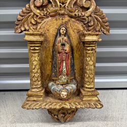 Colonial-era carved and gilded Virgin of Guadalupe statue, 